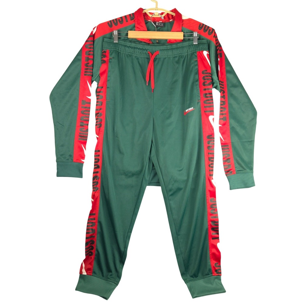 Nike Just Do It Tracksuit Mens XL Green Red Full Zip Jacket Pants Set NEW